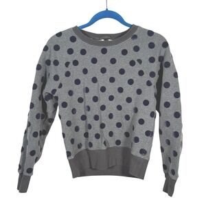 J.Crew Womens XS Grey Navy Blue Velvet Polka Dots Sweatshirt girlhoodcore preppy